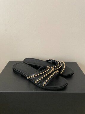 COACH Leather Studded Slides Flats Sandals